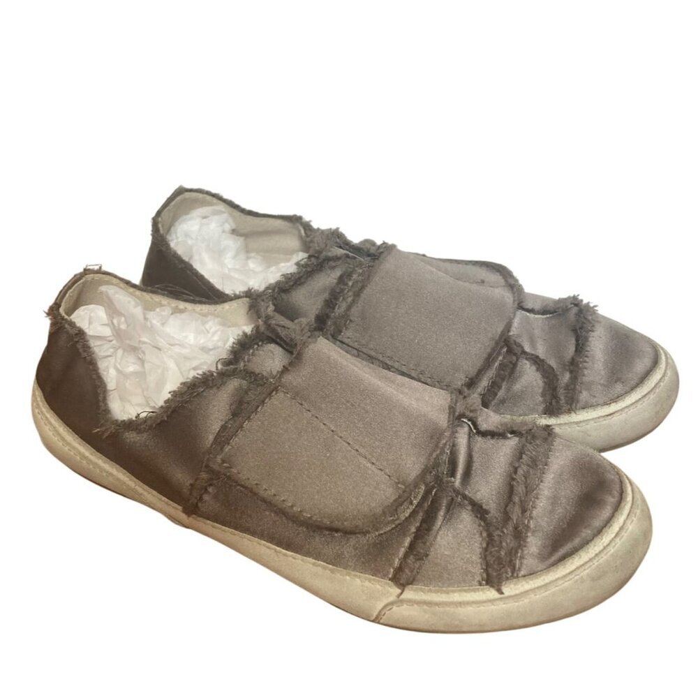 Pedro Garcia Gray Satin Sneakers Raw Edge Distressed Womens 8.5 US 38.5 EU